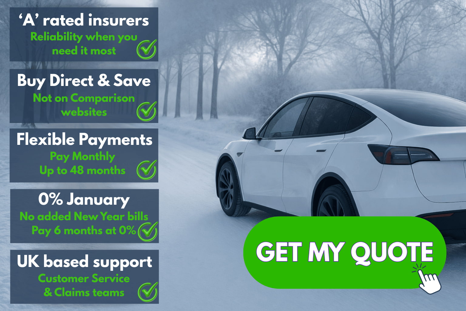 GAP insurance quote, Tesla Model Y winter scene