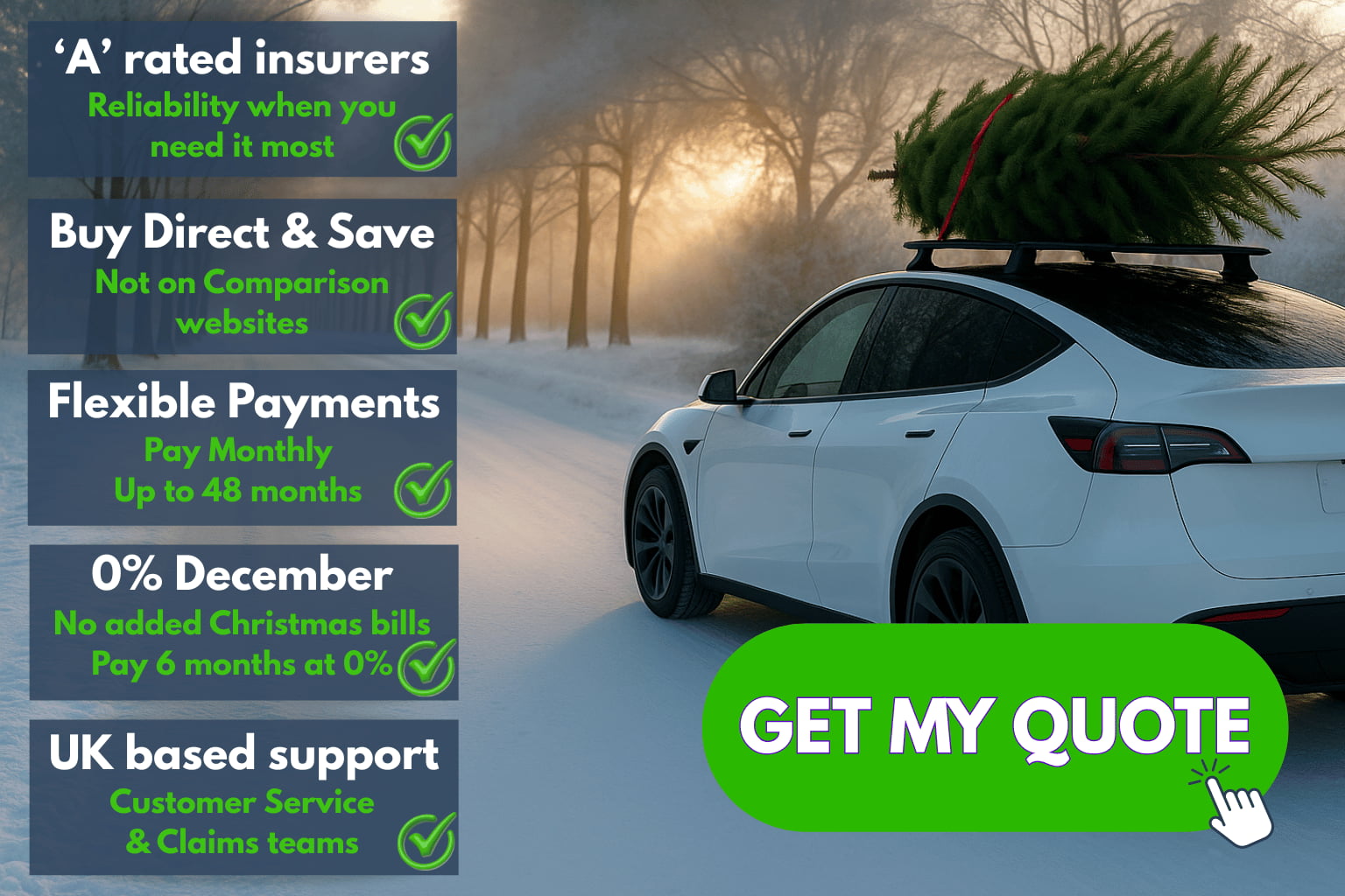 GAP insurance quote, Tesla Model Y winter scene