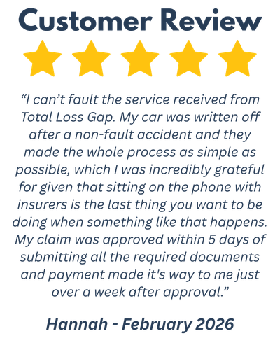Total Loss GAP claims review 5 Star from Trustpilot