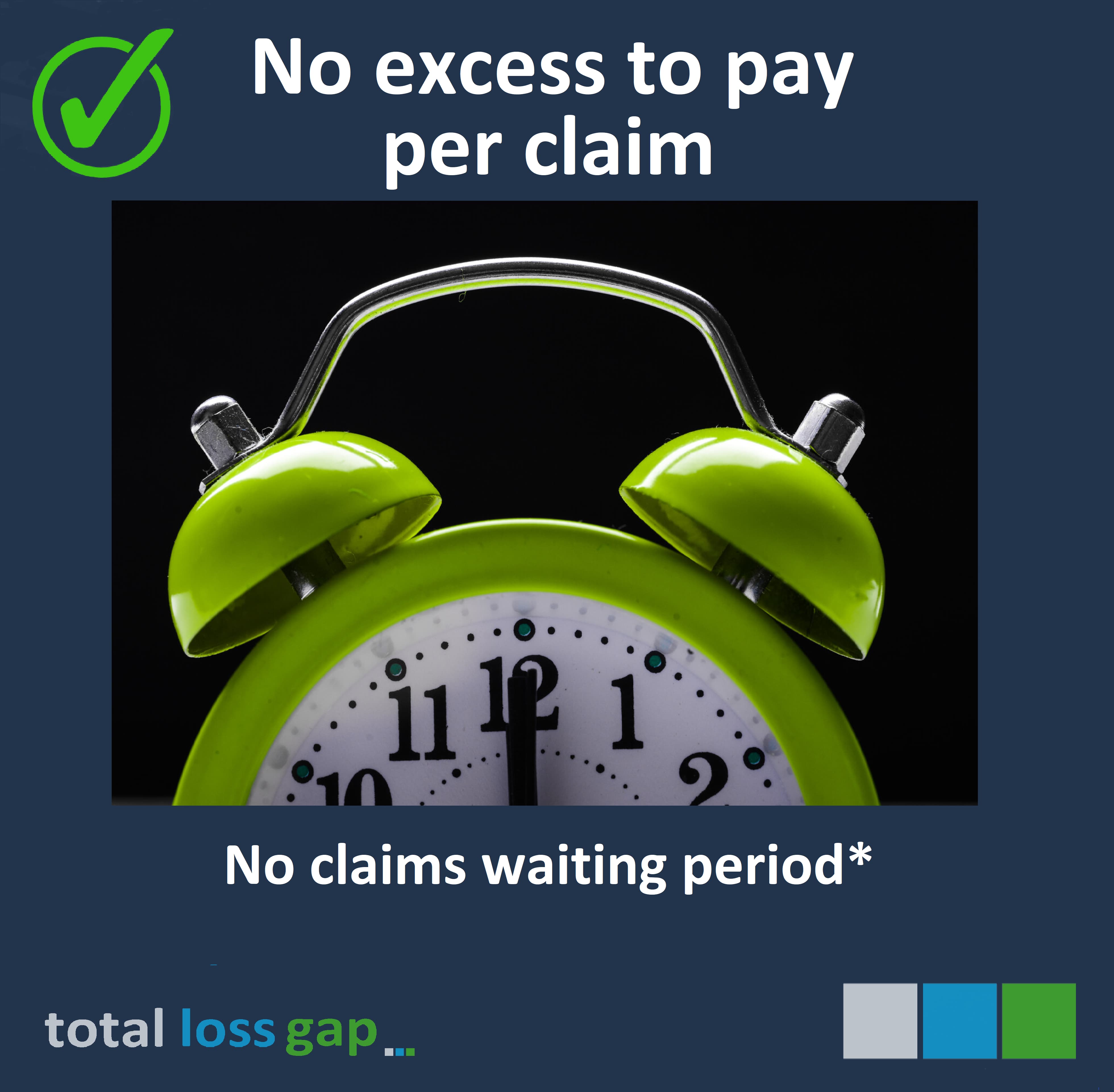 You do not have to pay an excess when you make a Total Loss Alloy Wheel Insurance Claim