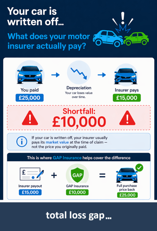 How GAP Insurance works with car insurance in a write off or theft