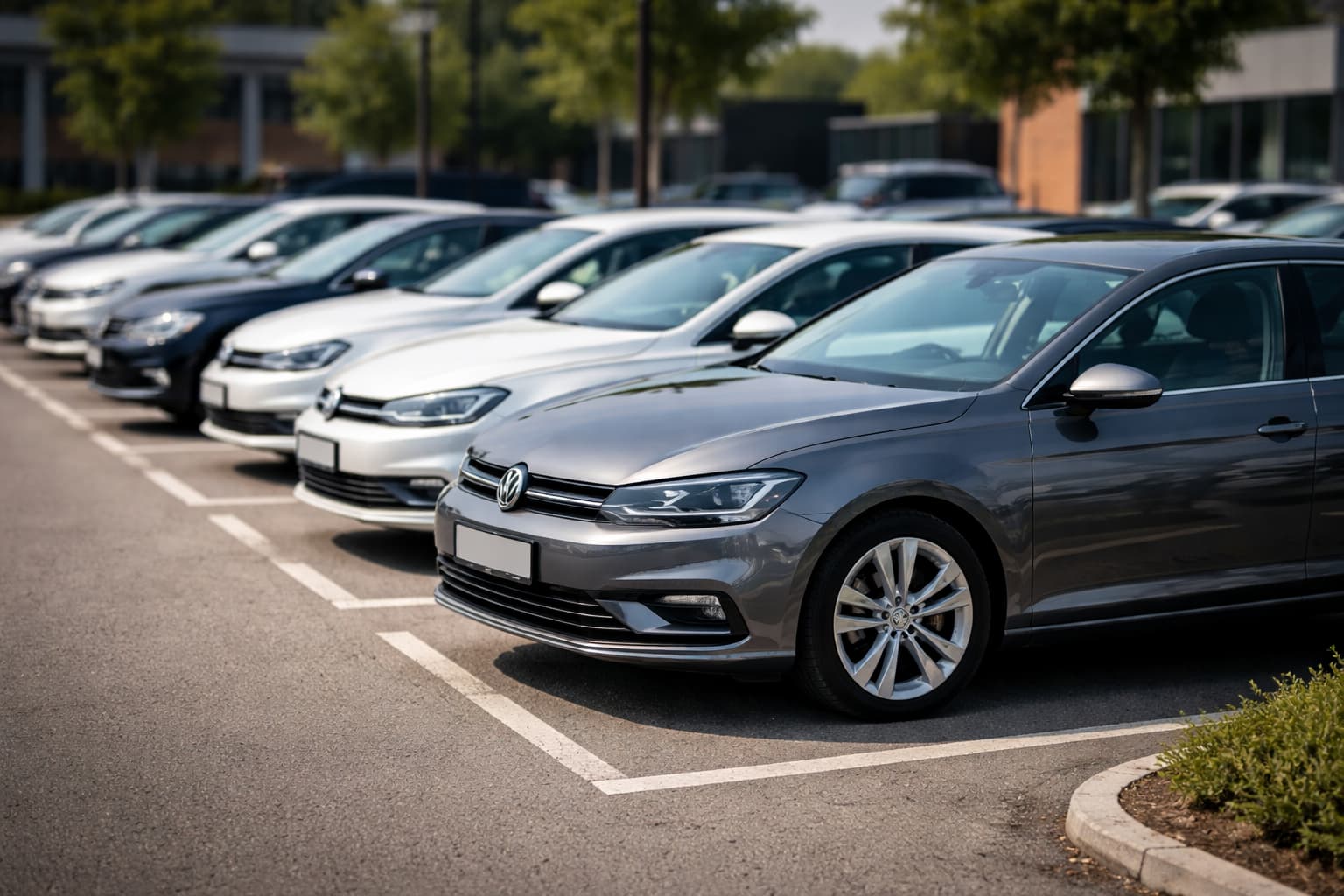 Row of leased cars parked in a UK car park, illustrating contract hire and lease vehicle use