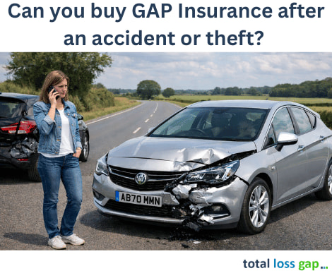 Car involved in an accident parked at the roadside in the UK, illustrating why GAP Insurance cannot be bought after an incident