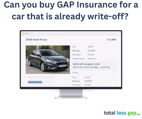 Used car listing showing a repaired Category N write-off, illustrating why GAP Insurance is not available for previously written-off vehicles
